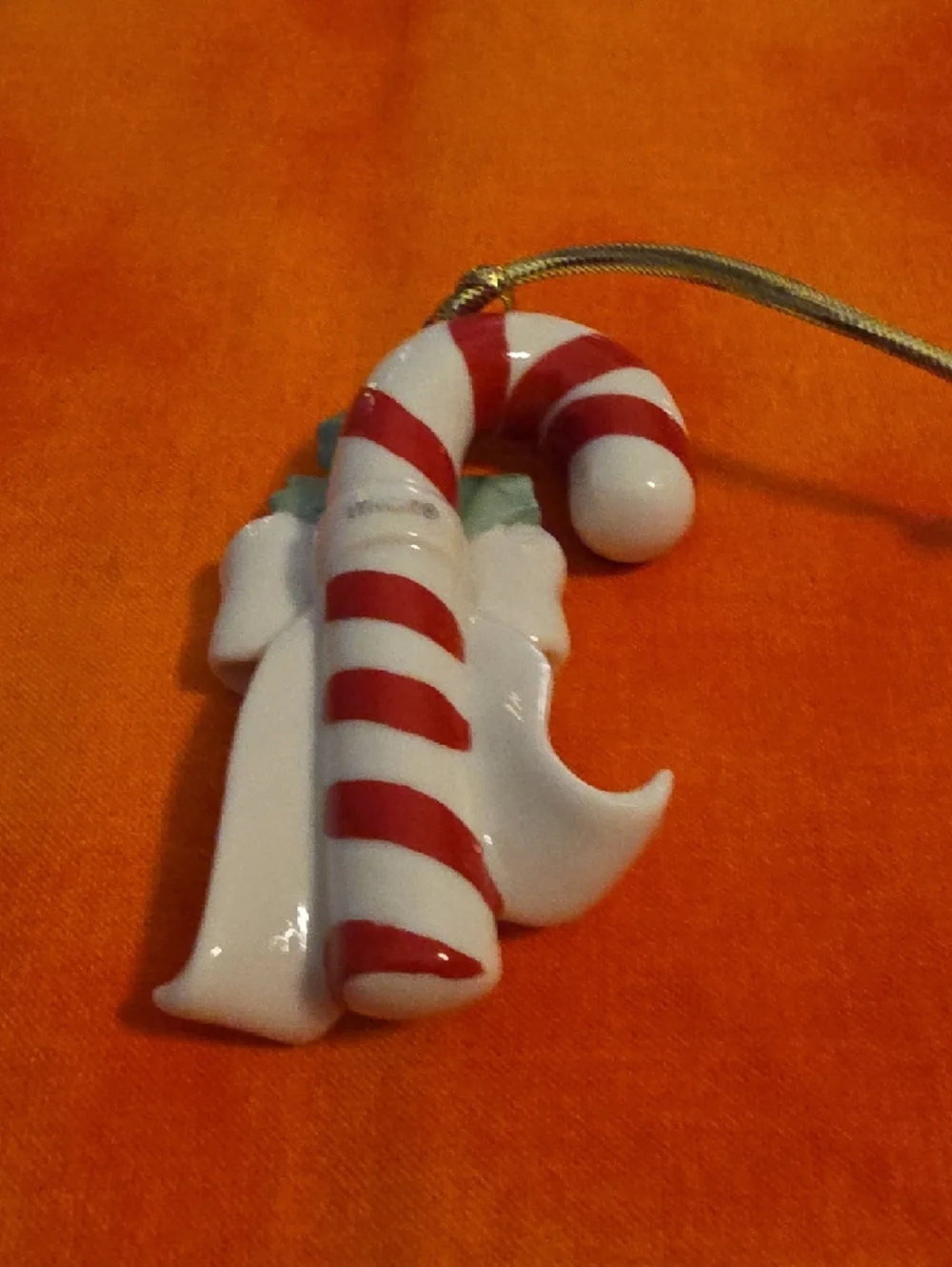 Lenox Ceramic Candy Cane Ornament White Red Personalized Karen